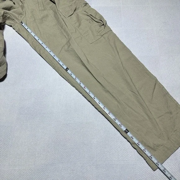 Athleta Paradise Straight Leg Cargo Pants Womens Small Khaki Linen Blend Stretch - Picture 14 of 15
